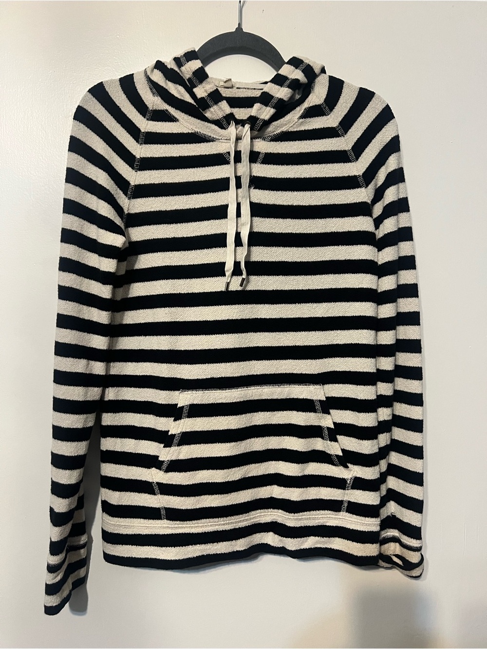 J Crew Striped Hooded Pullover Sweater in Black & Cream size small